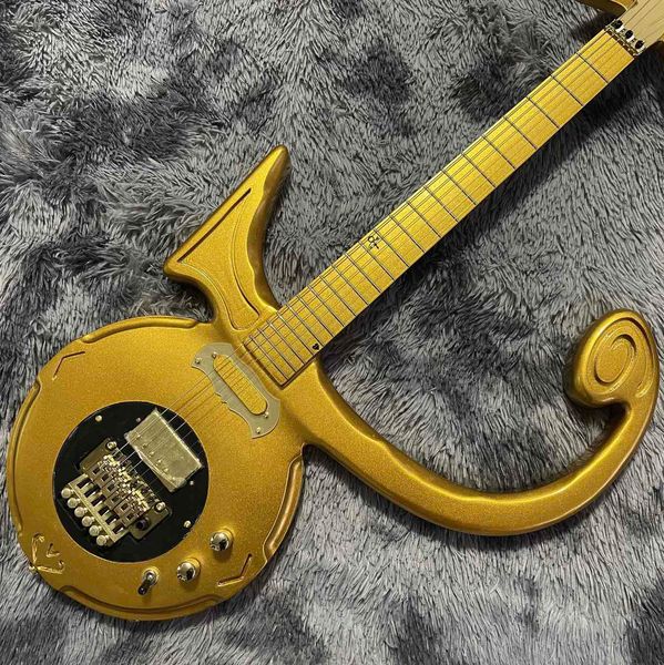 

custom special irregular shape electric guitar in gold color accept guitar oem