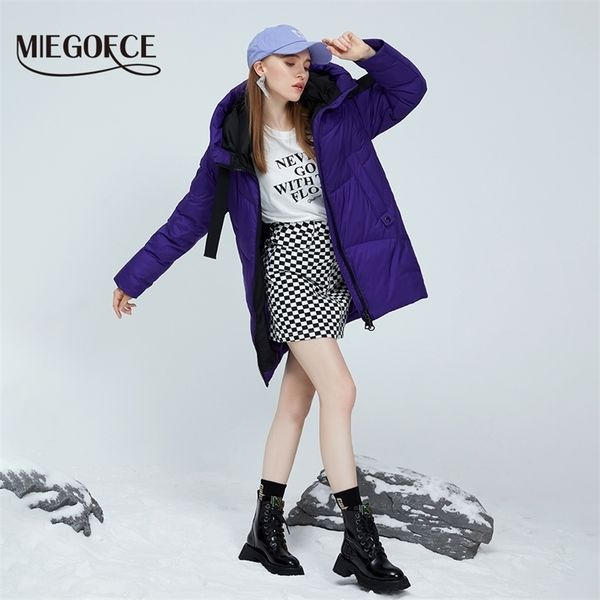 

womens down parkas miegofce winter womens midlength jacket stand collar hat coat insulated cold windproof cotton clothing d22729 220914, Black