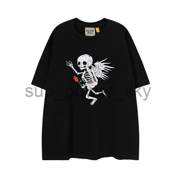 

mens shirts gary dept designer tee american fashion brand skull rose printed short sleeve t-shirt for men and women high street half sleeve, White;black