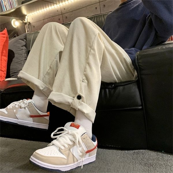 

men's pants baggy men's wide pants corduroy casual straight trousers spring summer korean fashion oversized bottoms ins vintage y2, Black