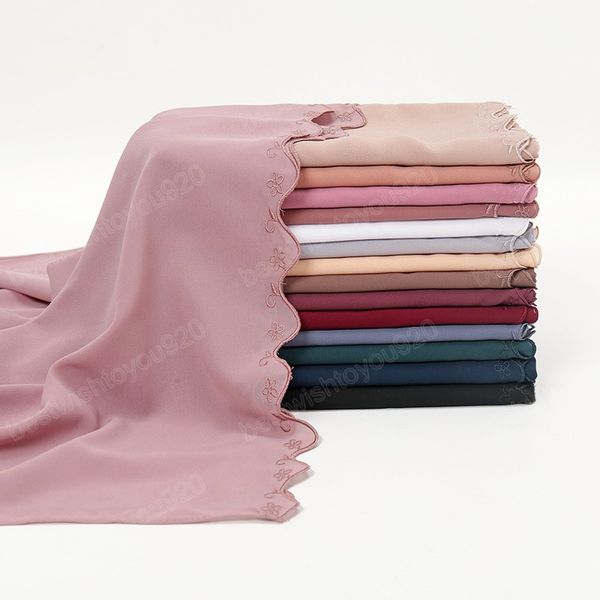 

women lace floral stitch bubble chiffon instant hijab beach cover-up shawls wrap neck bufandas muslim sjaal, Blue;gray