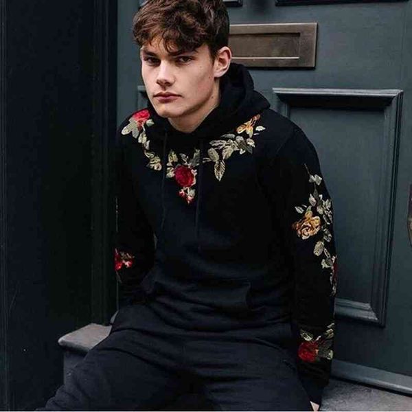 

men's clothing hoodies sweatshirts flower embroidery fall for men hooded pullover 2xl qaulity tracksuits boy fashion casual, Black