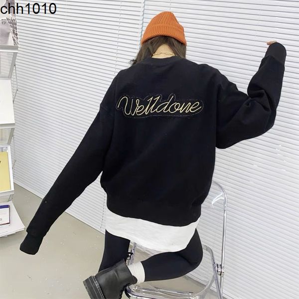 

original high version we11done21ss early autumn new long sleeve round neck gold thread embroidery sweater loose for men and women, Black