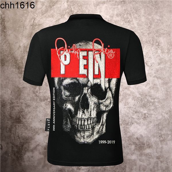 

fashion brand philippe brand spring and summer short sleeve men lapel t-shirt personalized fashion business pp diamond skull leisure, White;black