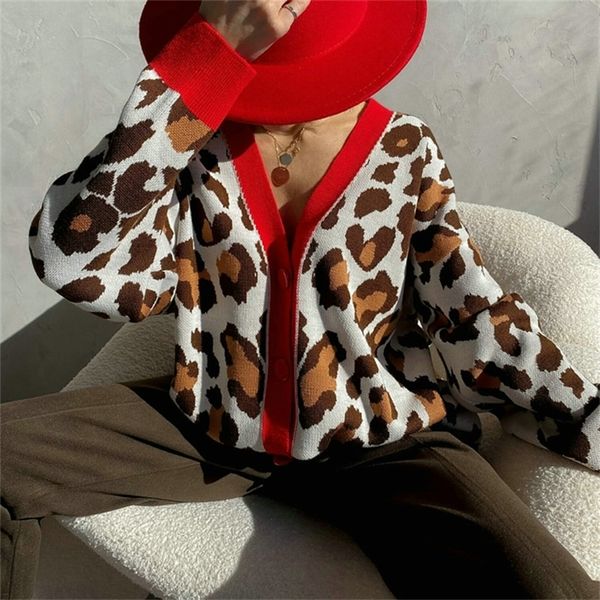 

women s sweaters ladies cardigans long sleeve knitted leopard print sweater women loose patchwork jumpers cardigan jacket with buttons l2209, White;black