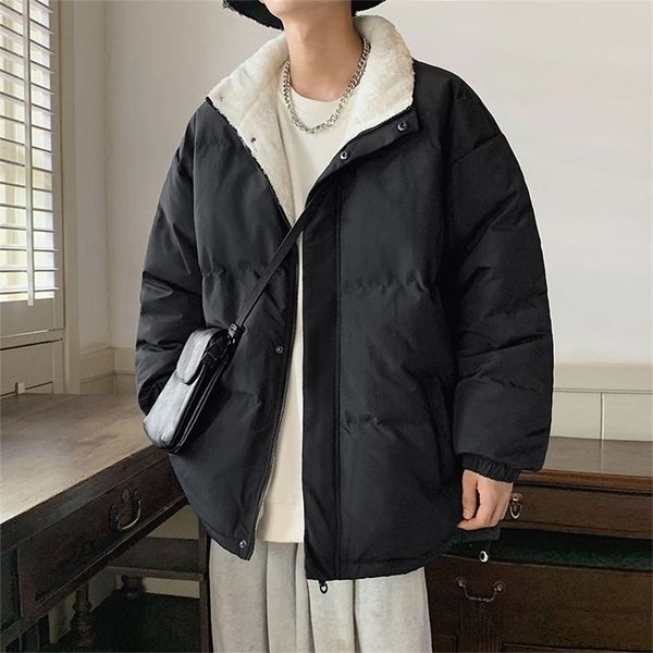 

mens down parkas winter thickened clothes mens parkas stand collar fashion brand solid color jackets fleece warm male padded coats 220914, Black