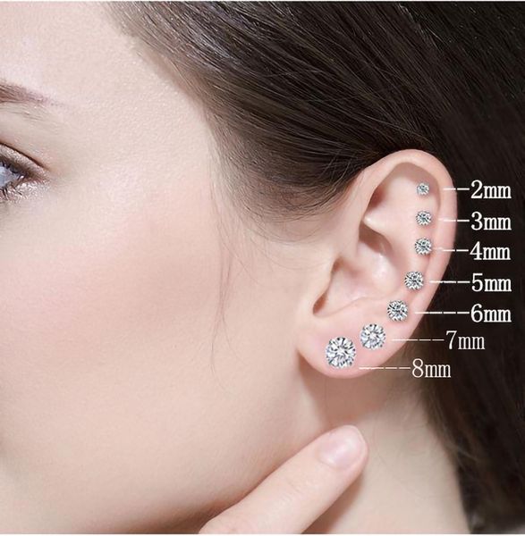 

stainless steel zircon stud earrings women crystal screw titanium steel ear studs anti allergic body jewelry, Golden;silver