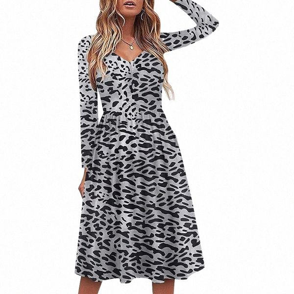

casual dresses women boho dot print long sleeve dress v-neck beach swing sundress evening party vestidos de fiesta- z3gv#, Black;gray