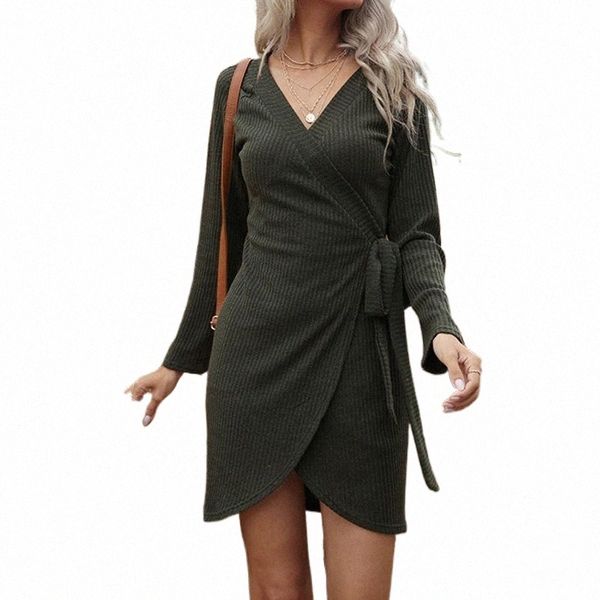 

casual dresses long sleeve dress women v-neck tie with solid black pullover head irregular shape european vestido de mujer e0ee#, Black;gray