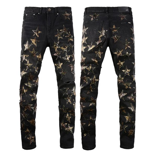 

2021 mens jeans distressed motorcycle biker jean rock skinny slim ripped hole letter uality brand hip hop denim pants 873, Blue