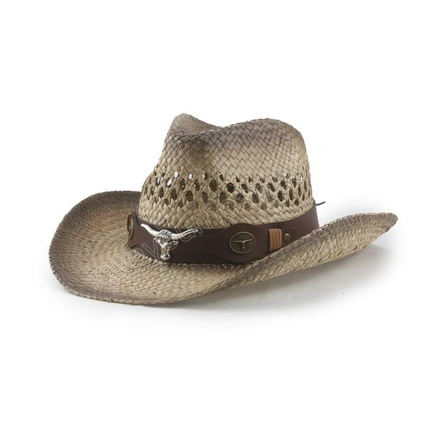 

beach caps male western cowboy hats for women panama straw hat cow belt luxury casual outdoor summer hat sombreros de mujer, Blue;gray