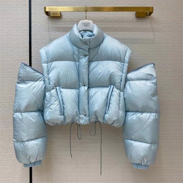 

womens down parkas winter women down jacket sleeves detachable vest coat fashion short stand collar sleeveless puffer jacket female warm 220, Black