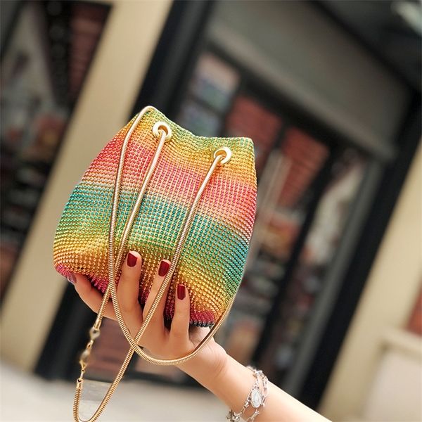 

evening bags bucket women fashion diamonds rainbow soft day clutch shoulder snake chain s party handbags wedding purse 220913