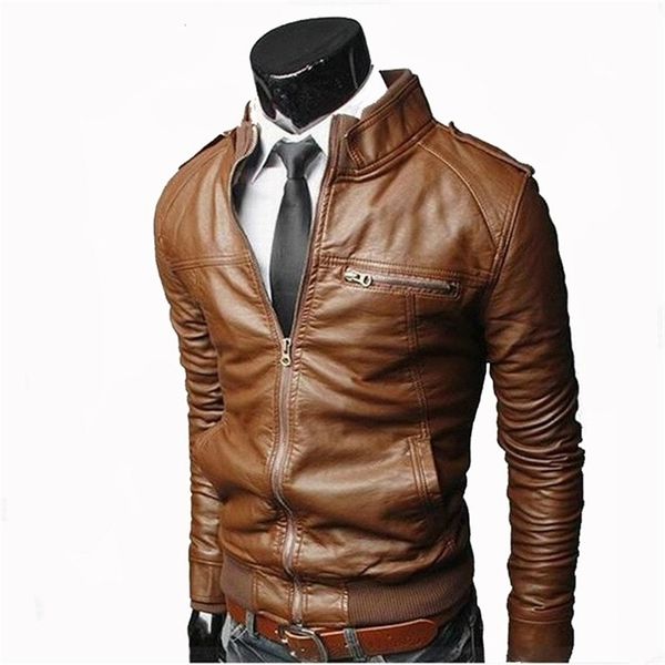 

men's leather faux leather men faux leather jacket zippers men's stand collar coat spring autumn casual slim pu jacket male moto b, Black