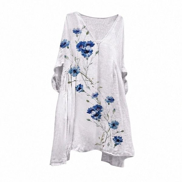 

casual dresses woman dress medium length creative flower print long sleeve v neck loose clothes for women party vestidos robe 58mo#, Black;gray