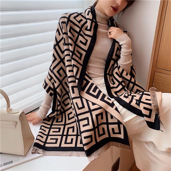 

2020 luxury winter scarf women pashmina shawl lady wraps design print warm blanket female neck scarves thick stoles lj201221177u, Blue;gray