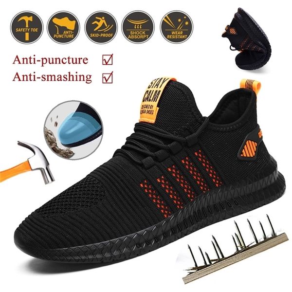 

safety shoes zk30 drop work summer breathable men air cushion protective shoe sneakers anti-puncture male steel toe 220914, Black;brown