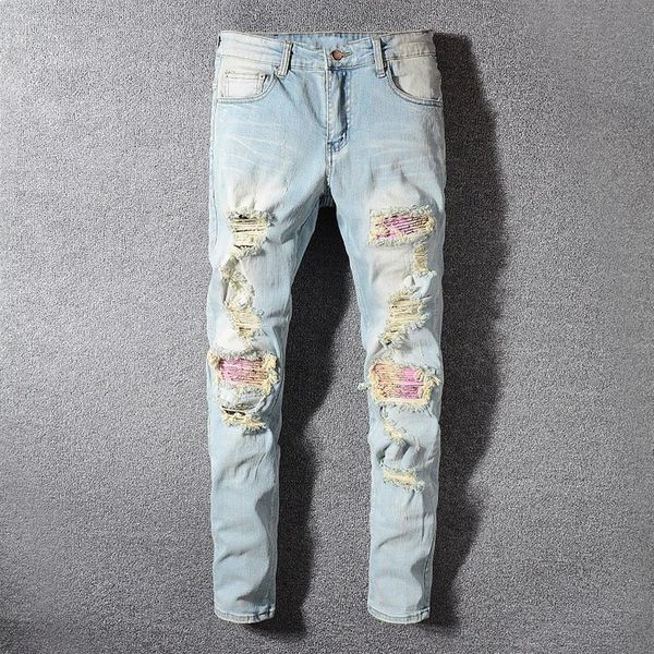 

mens designer jeans mens luxury denim fashion men tattered motorcycle cowboy tattered blue brand slim motorcycle cowboy selle210b