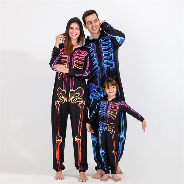 

family matching outfits halloween family pajamas fashion colorful skull print halloween family matching parent-child suit holiday baby cloth, Blue