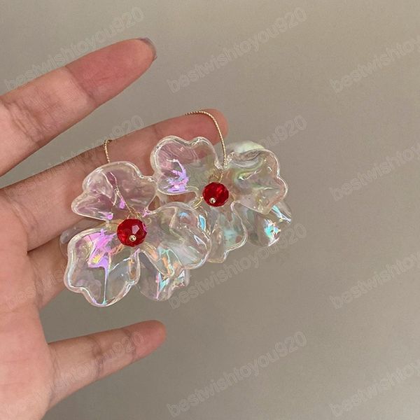 

korean trendy acrylic flower dangle earrings for women girls elegant colorful pendientes jewelry gifts, Silver