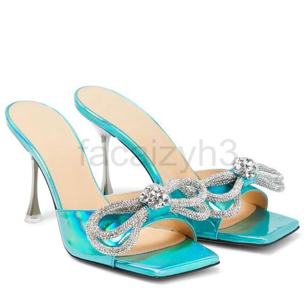 

dress shoes designer mach 2022 crystal decorated transparent high heel muller women bowknot slim square head sandals, Black