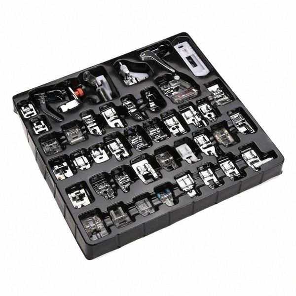 

sewing notions & tools 42 pcs domestic diy apparel fabric machine braiding blind stitch darning presser foot feet kit set with box snap on 1, Black