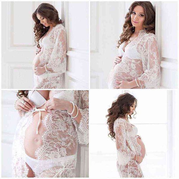

sleep lounge & women v neck gown lace maternity maxi dres j220823, White