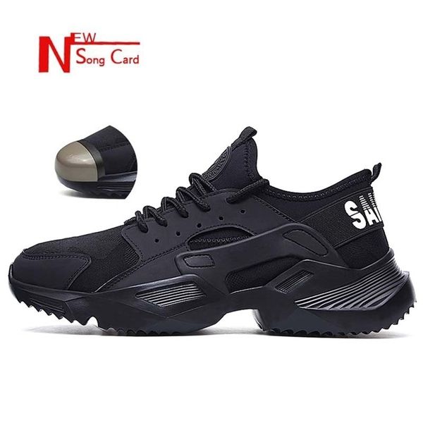 

safety shoes song card lightweight fashion breathable work sneakers men and women steel toe cap anti-crush work safety boots 220914, Black;brown