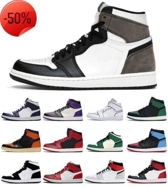 

new 1 high og basketball shoes 1s mid chicago royal banned silver toe dark mocha twist metallic gold pine green black patent men women