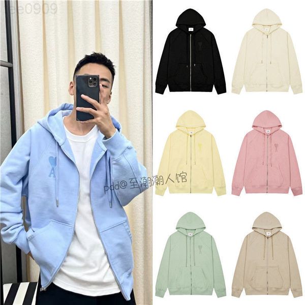 

macaron love embroidery raglan zipper coat men's and women's ins loose casual hoodie, Black