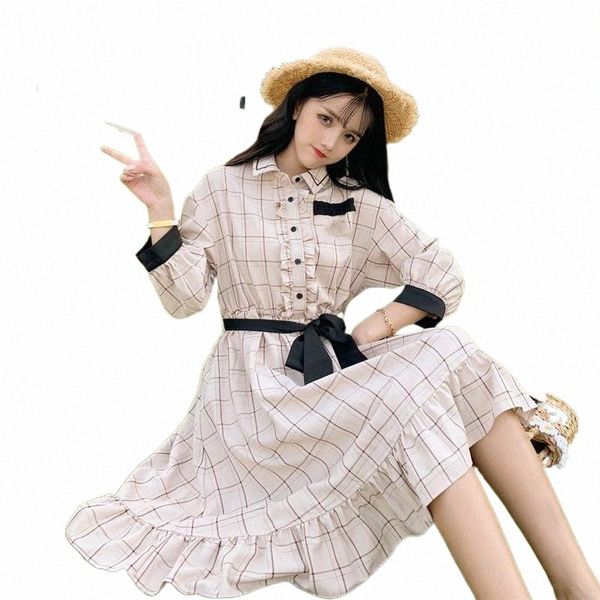 

casual dresses female dress summer korean preppy style women's clothing fashion brand turn-down collar bow sashes tie rope knee h8nk#, Black;gray