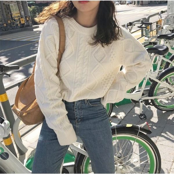 

women s sweaters autumn winter loose knitted twist white pullover month l220913, White;black