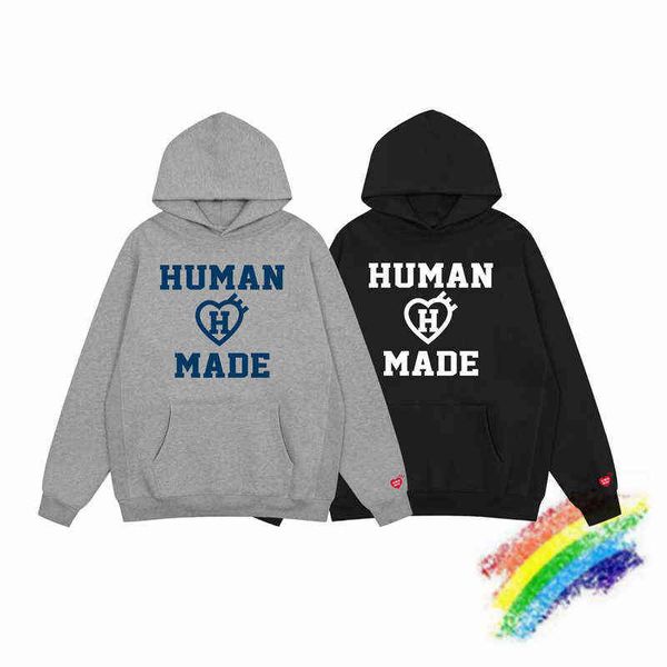 

men's hoodies sweatshirts human made hoodie men women version oversized letter print thick fleece sweatshirts pullovers g220914, Black