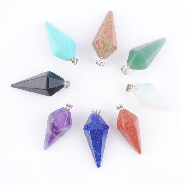 

natural stone pendants beads dangle turquoises opal golden sand aventurine amethysts pyramid reiki chakra amulet jewelry bn351, Silver