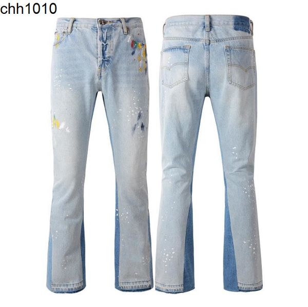 

wide leg jeans printed jeans bullet ink splashing graffiti speaker splicing #9102, Blue