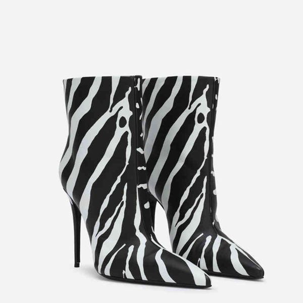 

boots new zebra print knee high women's boots autumn fashion high boots stiletto pointed toe party shoes large size 43 220913, Black