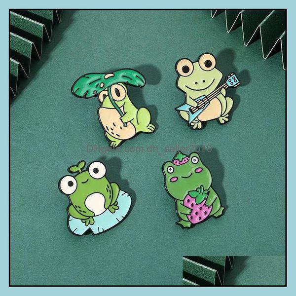

pins brooches customized brooch lotus leaf frog alloy pin creative metal green badge clothing accessories chest cartoon enamel pins dh5ps, Gray