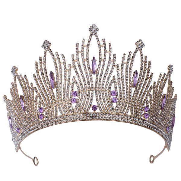 

gold color headband purple crystal tiaras crown bride headpiece bridal wedding party hair jewelry for women, White;golden
