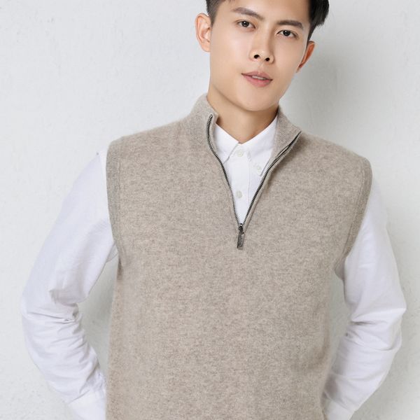 

men s sweaters man vest 100 goat cashmere knitted zipper neck sleeveless fashion 6colors pullovers winter male 220914, White;black