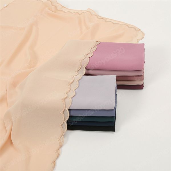 

fashion lace petal chain bubble chiffon instant hijab beach cover shawls wrap neck bufandas muslim sjaal 185x70cm, Blue;gray
