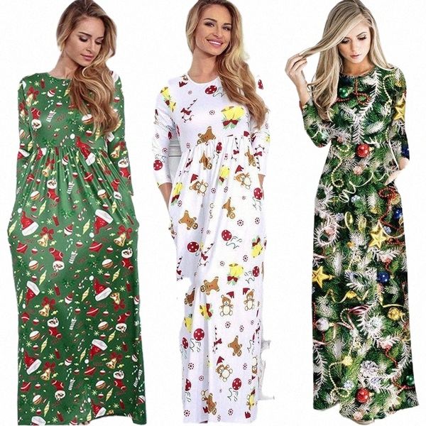 

casual dresses christmas dress long winter women 2021 plus size xxxl santa tree tunic party evening vintage autumn merry maxi n5zl#, Black;gray