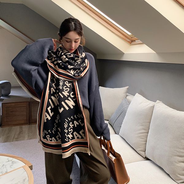 

scarves winter cashmere scarf lady design luxury brand warm pashmina blanket wrap shawl female decoration thick foulard lp220914, Blue;gray