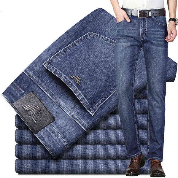 

men's jeans spring and summer brand jeans men's thin busin straight stretch loose casual korean long pants, Blue