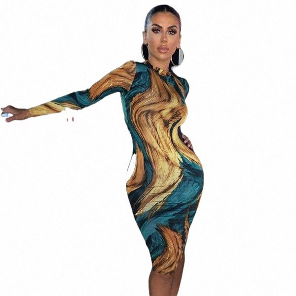 

casual dresses cutubly skinny women bodycon print fashion 2021 long sleeve party midi dress female slim club 29yu#, Black;gray