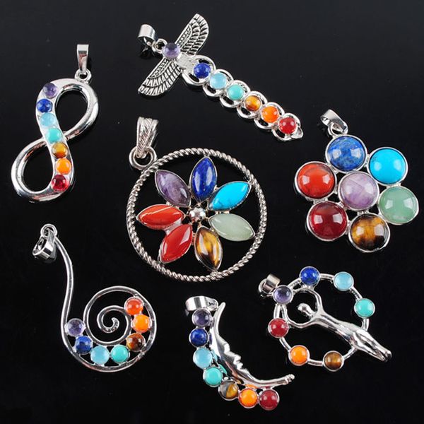 

pendants pendulum women man jewelry silver plated natural stone jewelry charms 7 chakra beads positive energy bead accessories antique bn324
