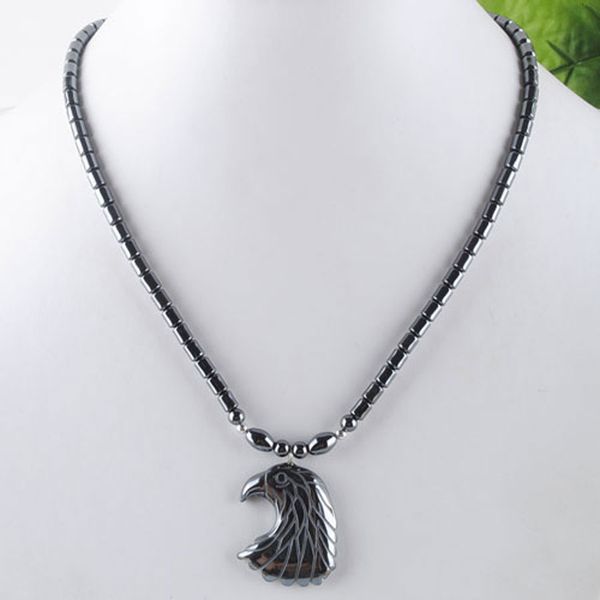 

black non magnetic eagle head pendant & necklace natural hematite stone beads fashion jewelry gift f3035, Silver