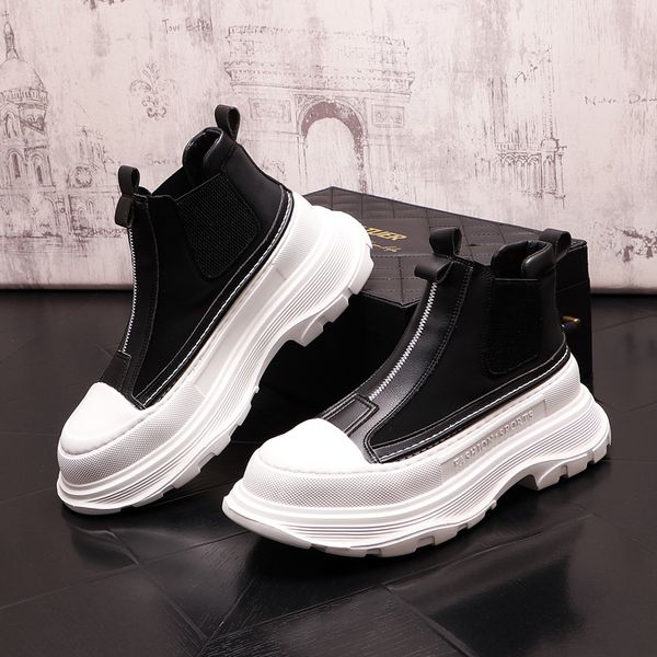 

italian designer high fashion leather boots trend comfortable casual sneakers outdoor non-slip breathable men classic dress shoes n2, Black