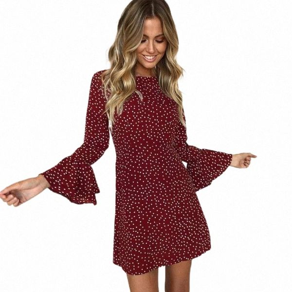 

casual dresses women dress ruffles floral print polka dot bodycon female flare sleeve summer party mini vestidos a9pq#, Black;gray