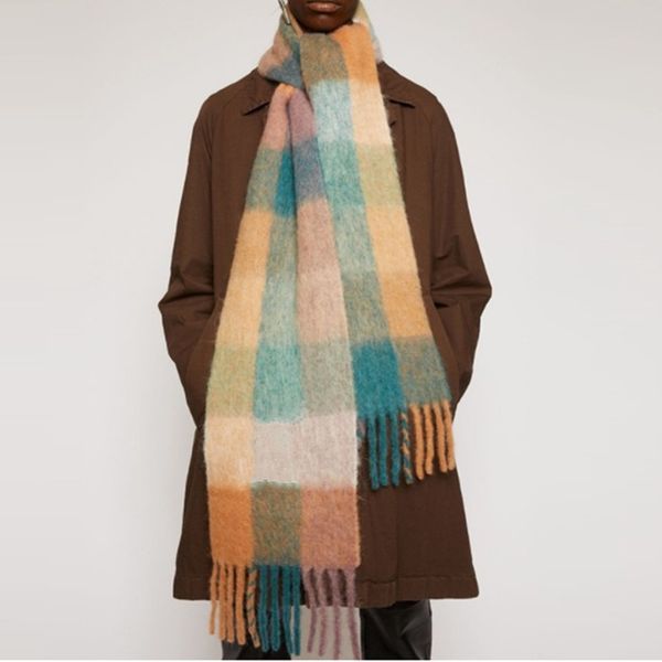 

scarves brand design cashmere scarf long tassel winter women men checkered weave thick warm couple neckerchief 220913, Blue;gray