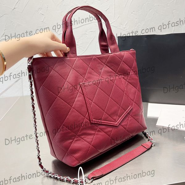 

22f/w womens handle totes quited shopping bags 4 colors calfskin genuine leather silver metal chain crossbody shoulder turn lock vinatge jum